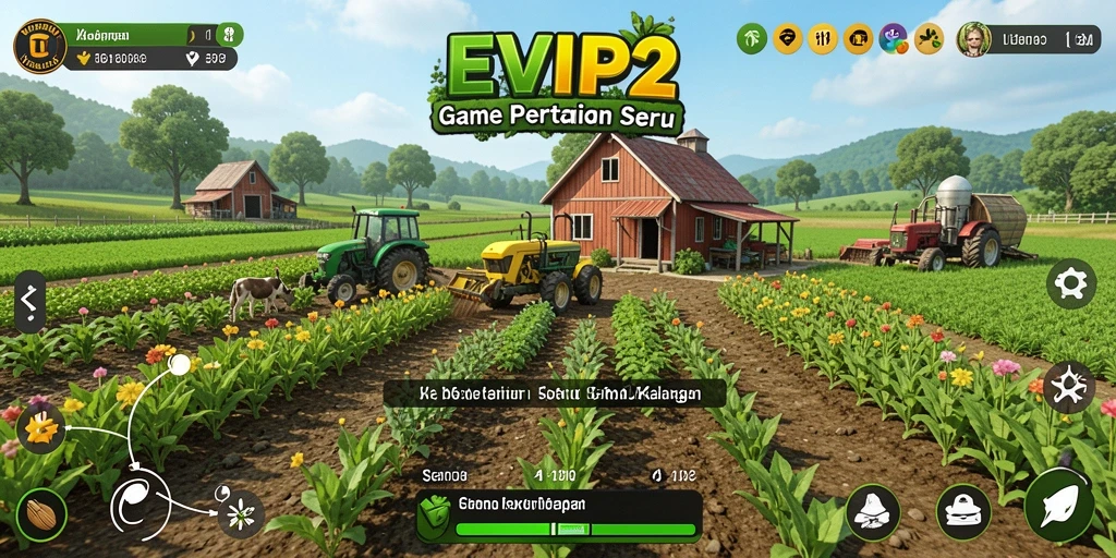 Screenshot dari gameplay EVIP2 yang menunjukkan aktivitas pertanian yang menyenangkan.
