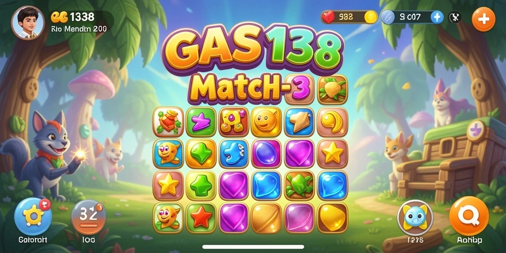 Tangkapan layar utama GAS138 menampilkan gameplay Match-3 yang mengasyikkan.