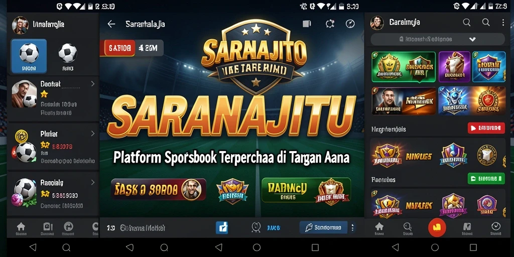 Screenshot utama SARANAJITU menampilkan tampilan taruhan olahraga yang menarik.